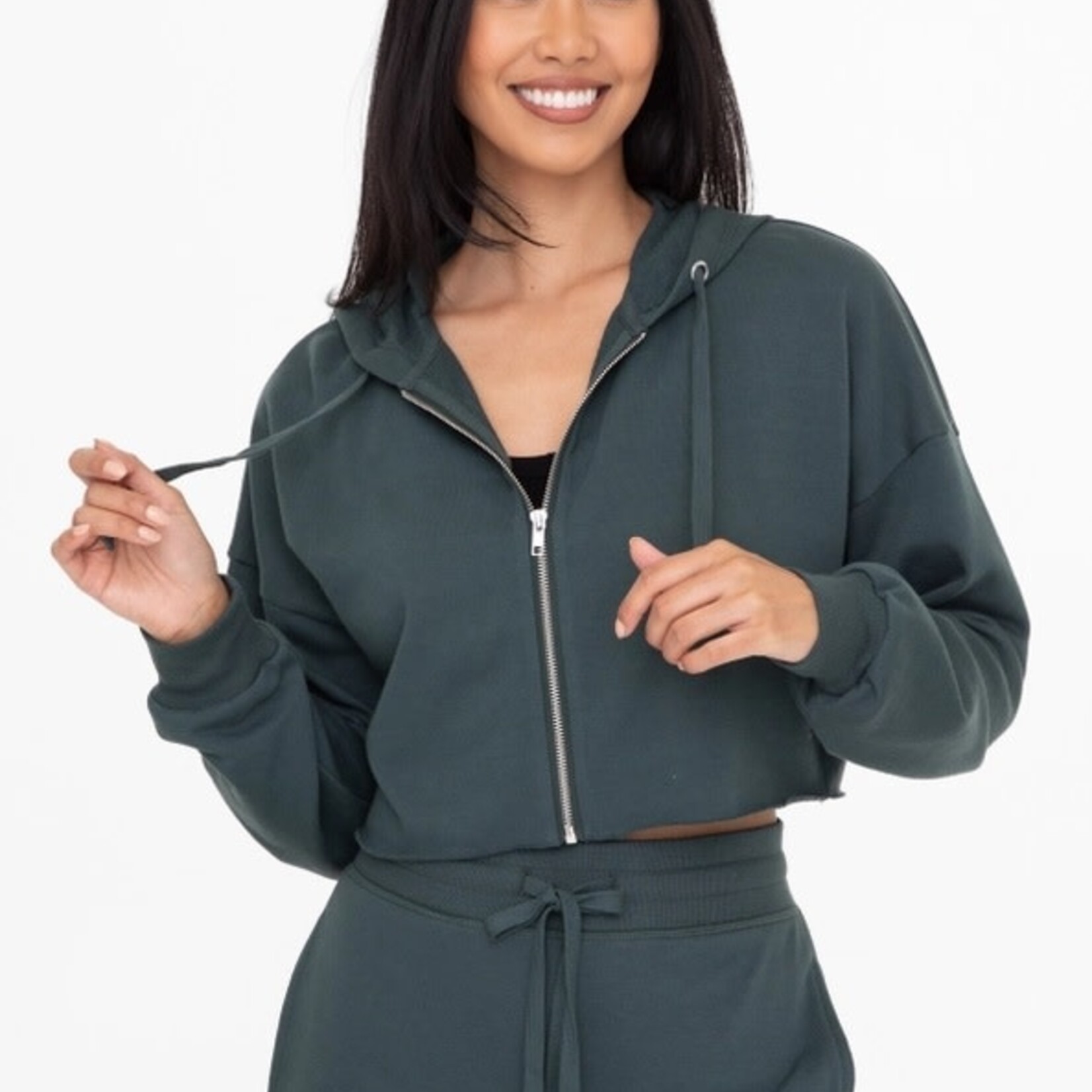 Crop Hoodie Zip Up French Terry Jungle Green