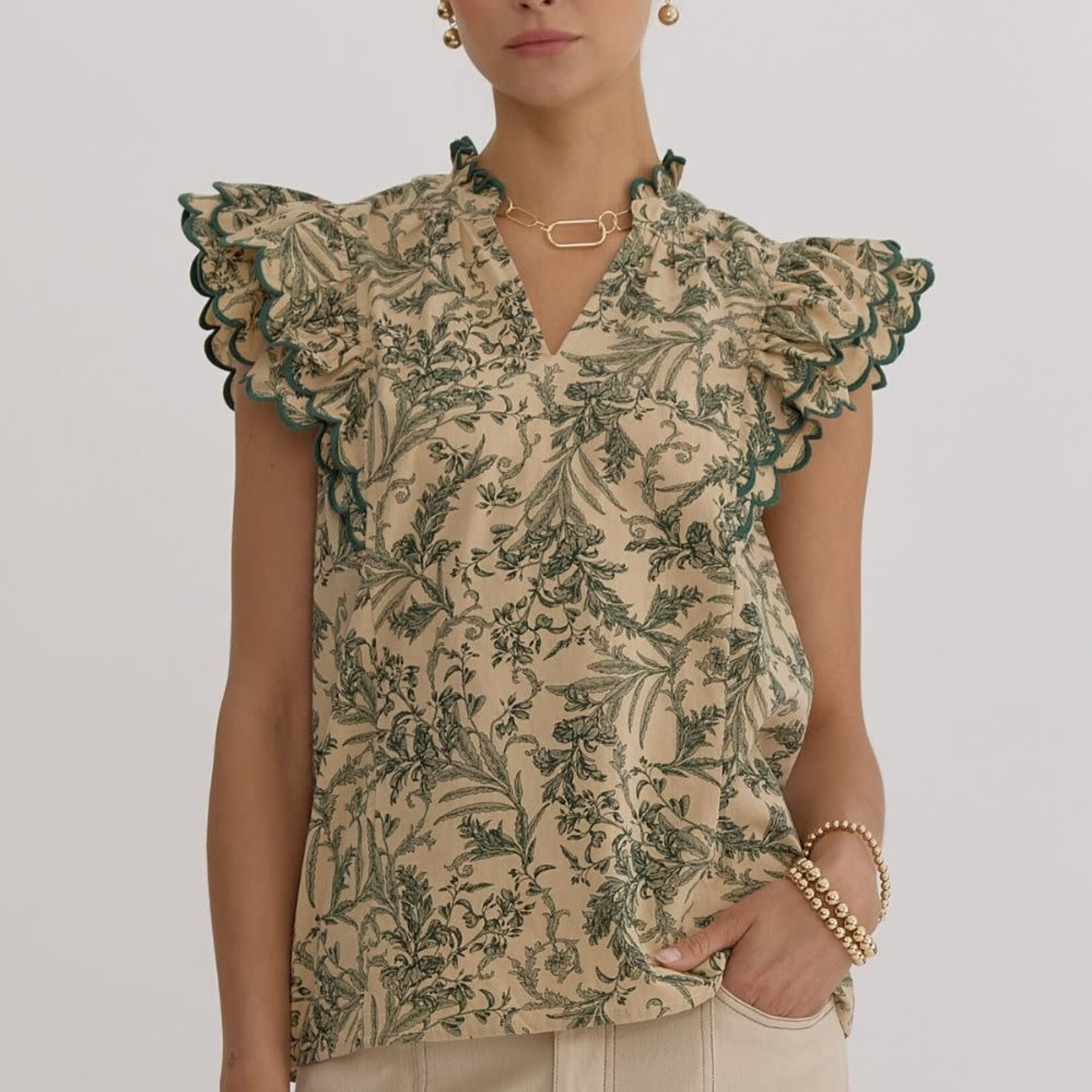 Entro Hunter Green Floral Top