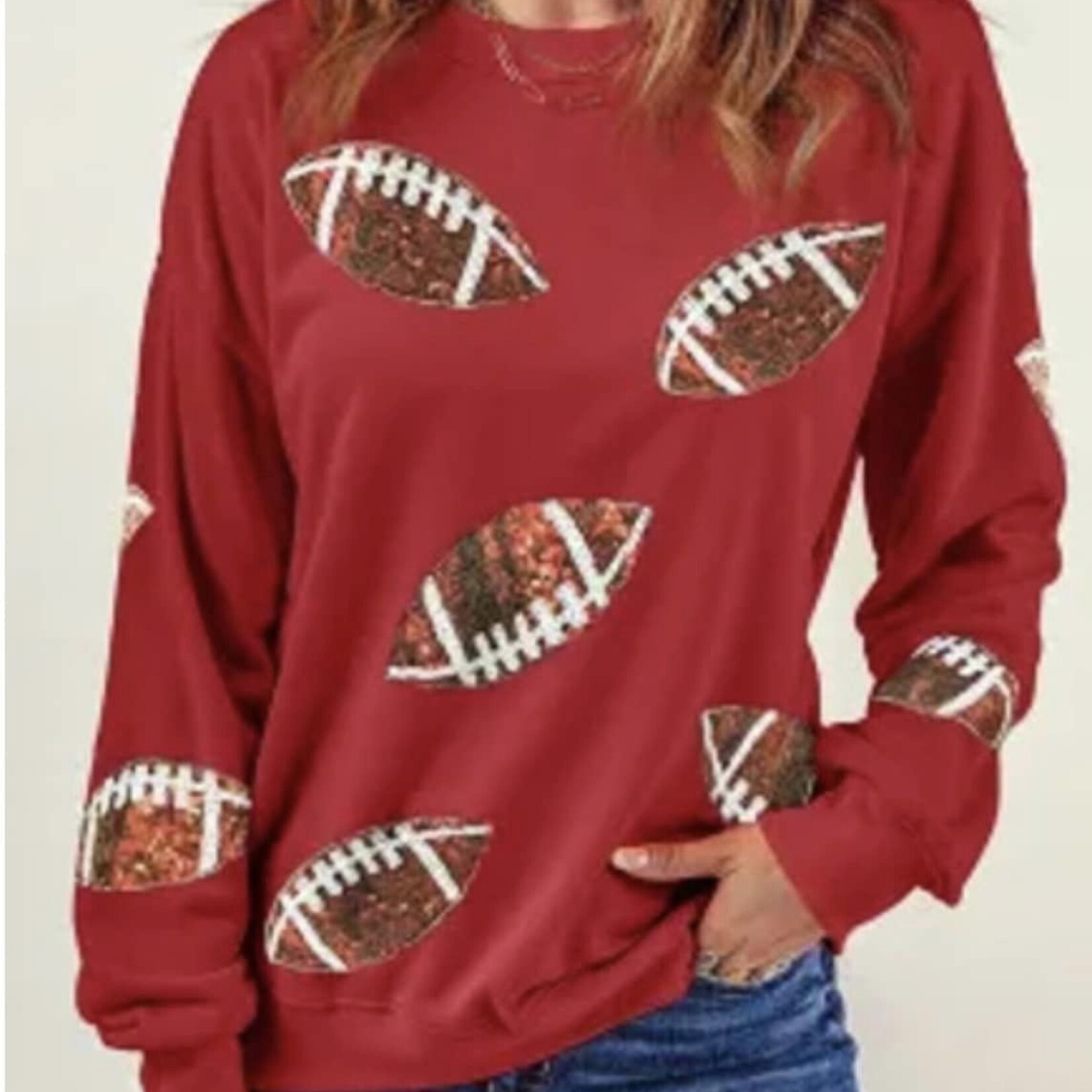 Red Football Sequin Sweatshirt