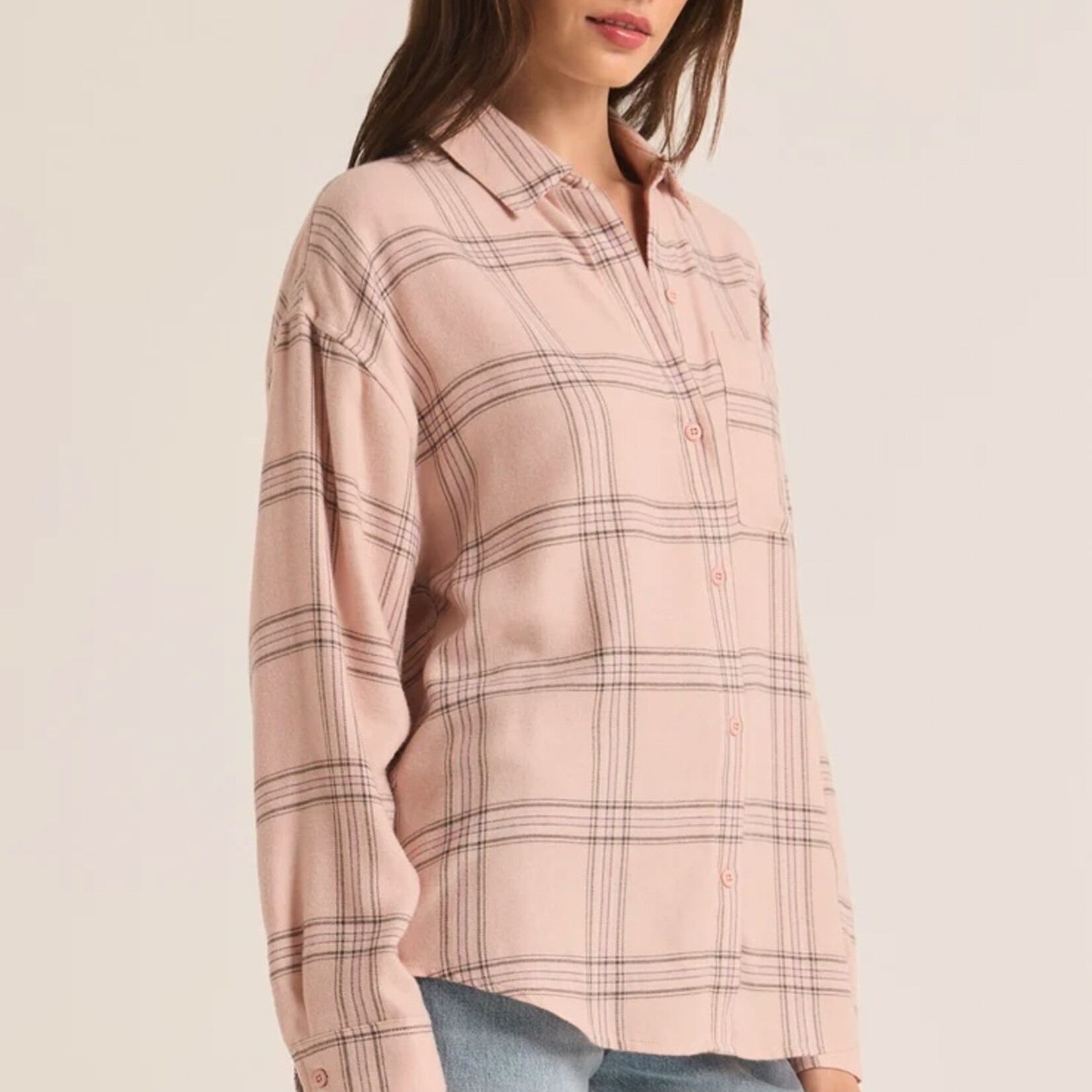 Z Supply Z Supply River Plaid Button Up Lilac Gray