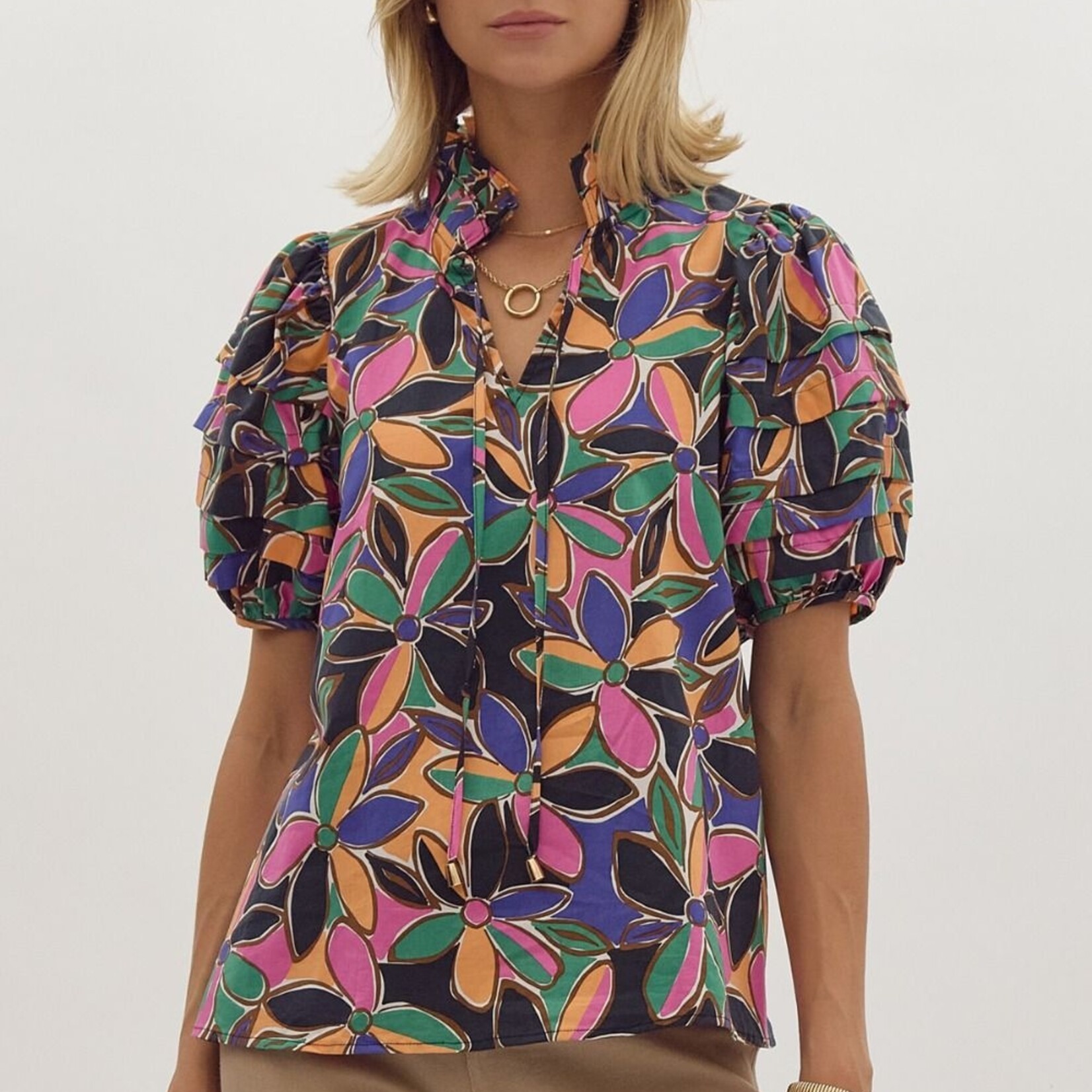 Entro Black Multi Floral Top