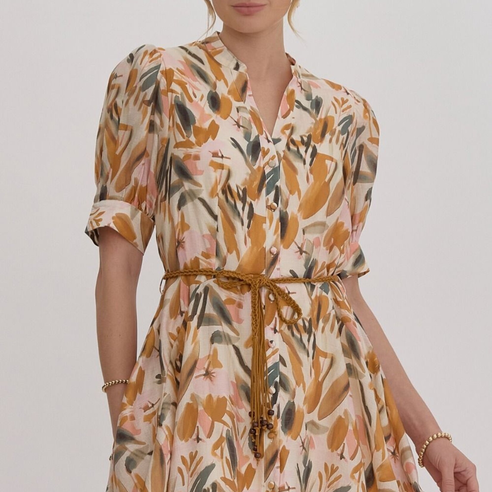 Entro Rust Painted Floral Dress