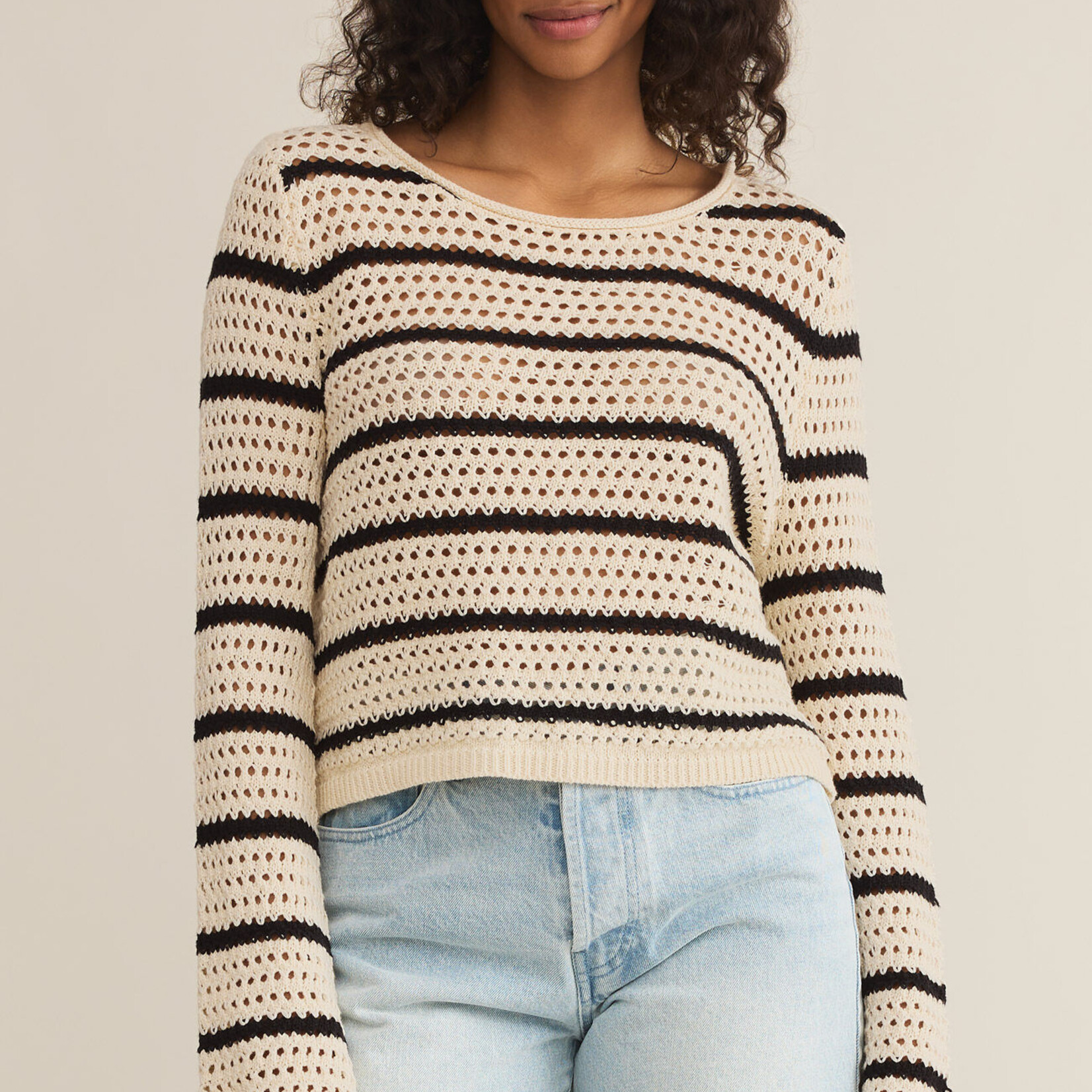 Z Supply Z Supply Kit Stripe Crochet Sweater Sea Salt