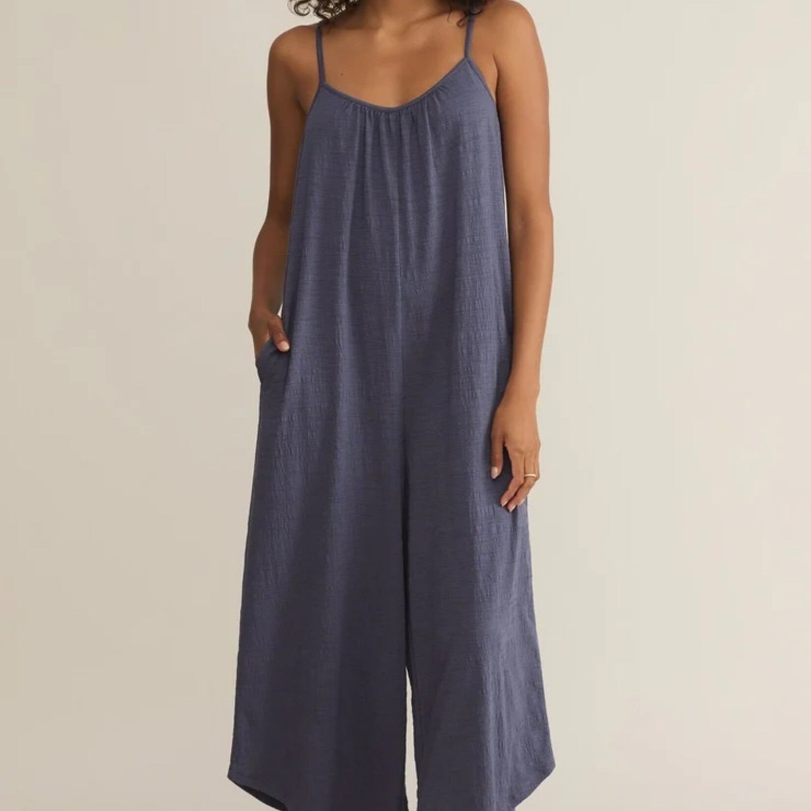 Z Supply Z Supply Textured Flared Jumpsuit Worn Blue