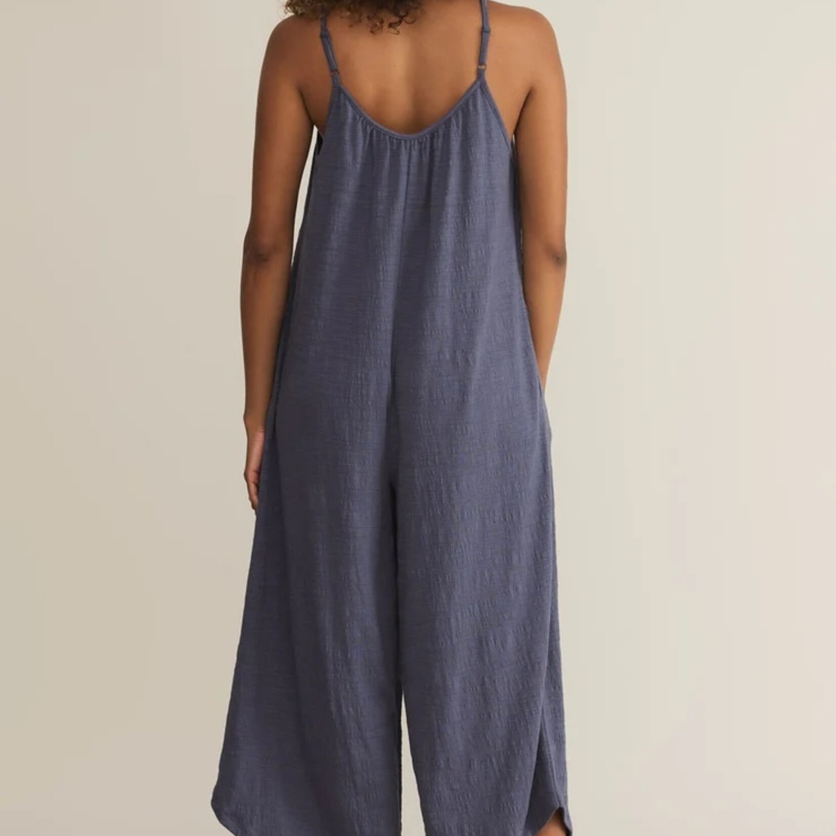 Z Supply Z Supply Textured Flared Jumpsuit Worn Blue
