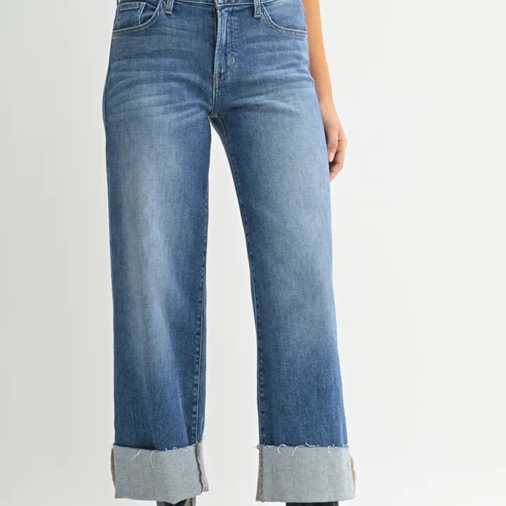 Just Black Wide Leg Cuffed Jeans