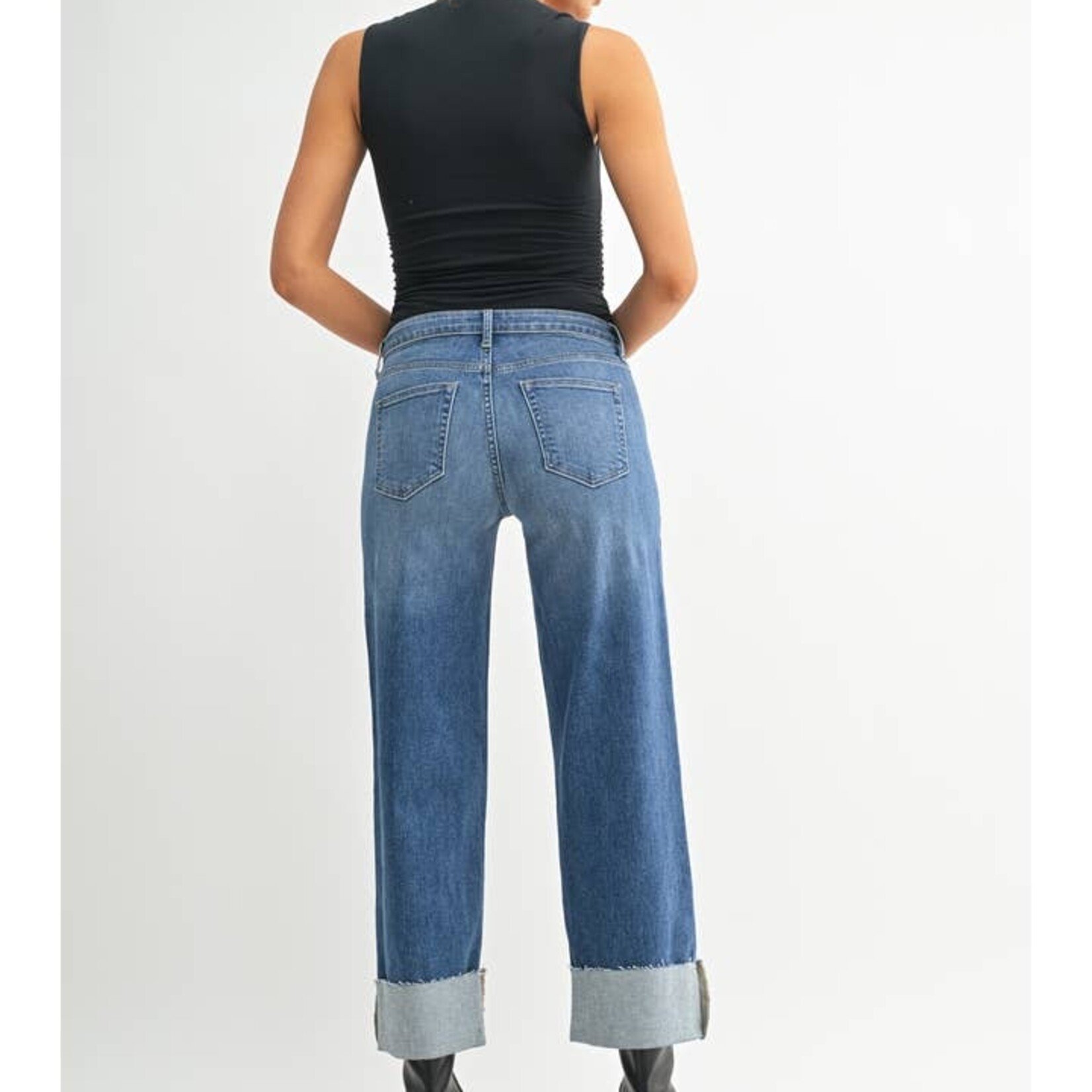 Just Black Wide Leg Cuffed Jeans