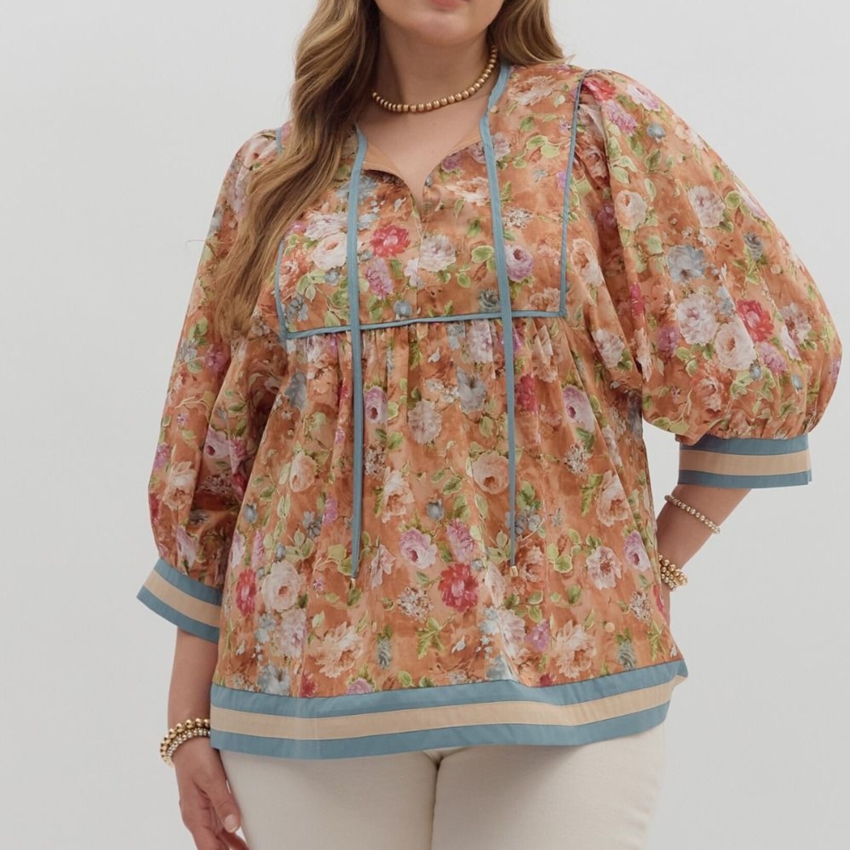 Entro Terra Cotta Floral Print Top