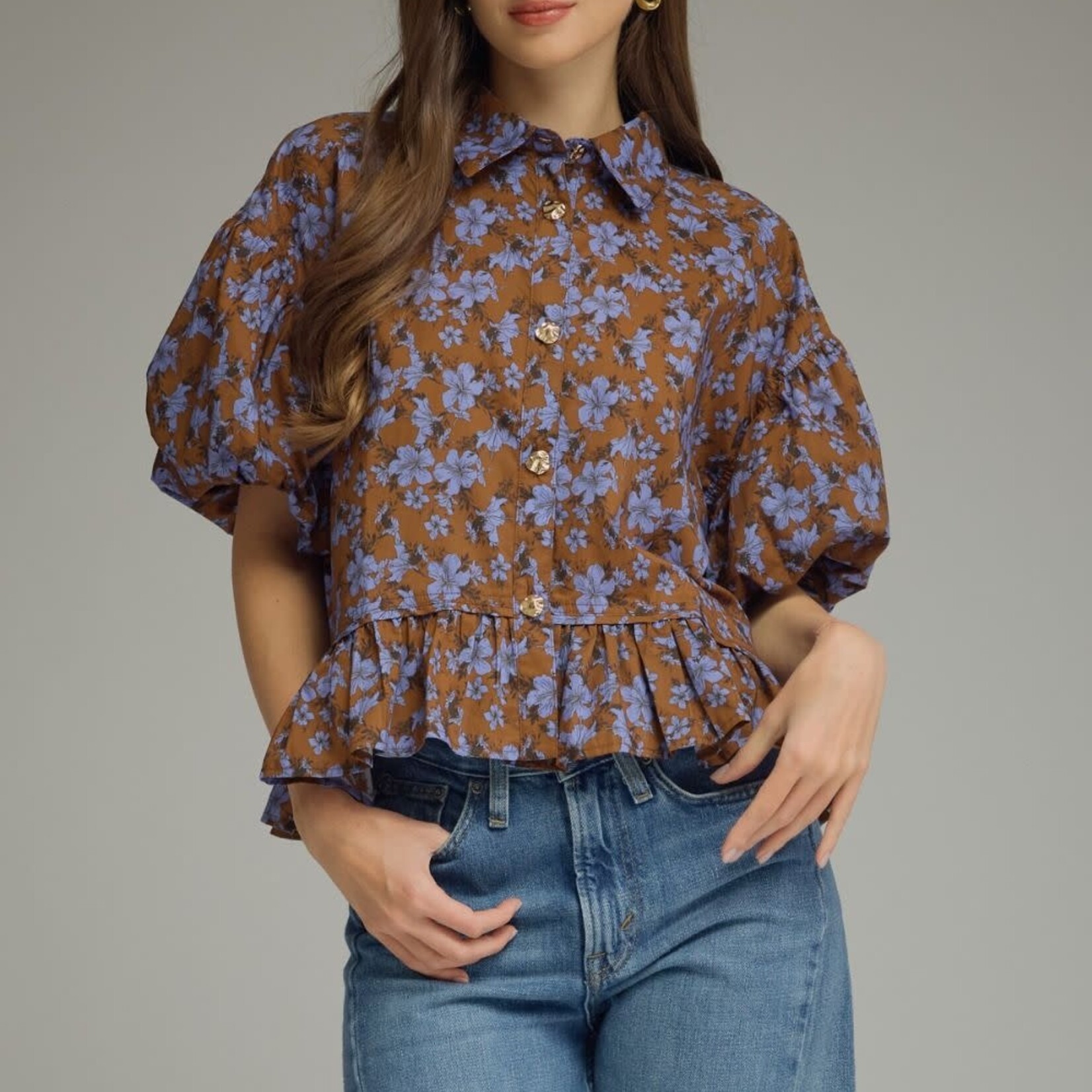 Entro Brown/Blue Floral Top