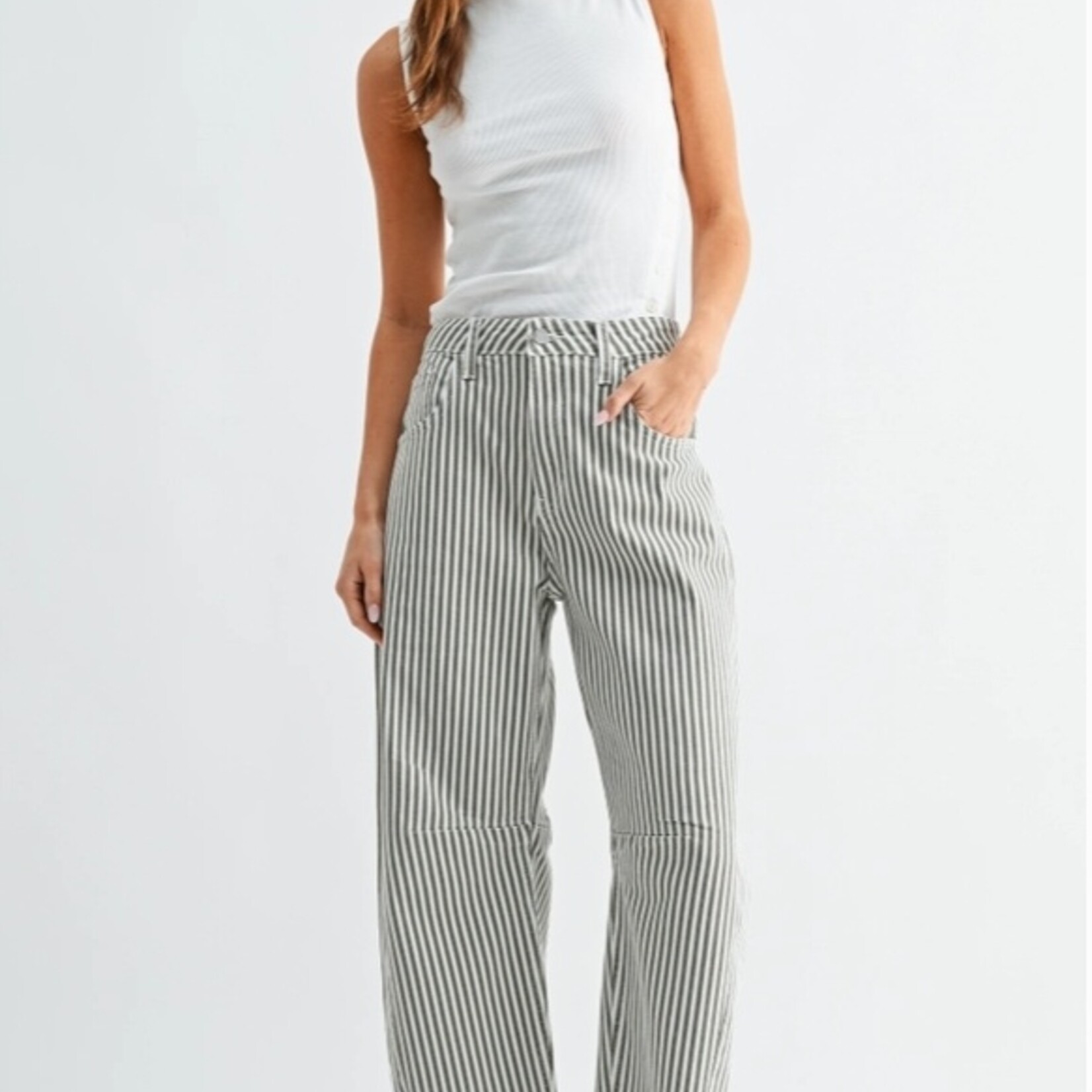 Just Black Olive Stripe Barrell Jeans