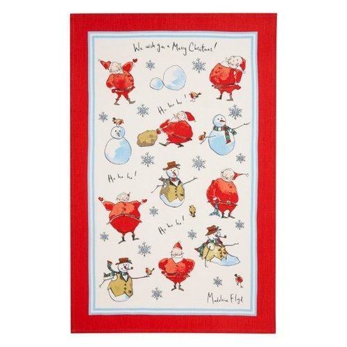 Santa & Snowmen Linen Tea Towel Santa & Snowmen Linen Tea Towel