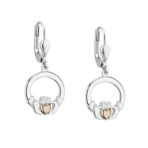 Solvar Silver & Gold Claddagh Heart Drop Earrings Solvar Silver & Gold Claddagh Heart Drop Earrings