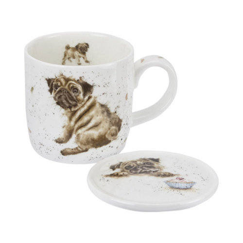 Wrendale Wrendale Pug Love Mug & Coaster Set Wrendale Wrendale Pug Love Mug & Coaster Set