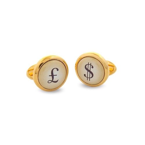 Halcyon Days Halcyon Days Pound & Dollar Round Gold Cufflinks Halcyon Days Halcyon Days Pound & Dollar Round Gold Cufflinks