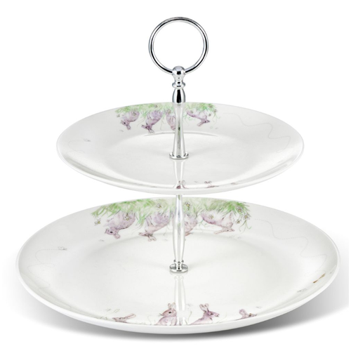 Mosney Mill Mosney Mill Edgar Green Rabit Two Tier China Cakestand Mosney Mill Mosney Mill Edgar Green Rabit Two Tier China Cakestand