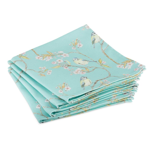 Mosney Mill Mosney Mill Turquoise Blue Tit and Blossom Napkins Mosney Mill Mosney Mill Turquoise Blue Tit and Blossom Napkins