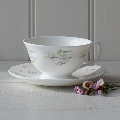 Mosney Mill Mosney Mill Blue Tit on Blossom China Tea Cup & Saucer Mosney Mill Mosney Mill Blue Tit on Blossom China Tea Cup & Saucer