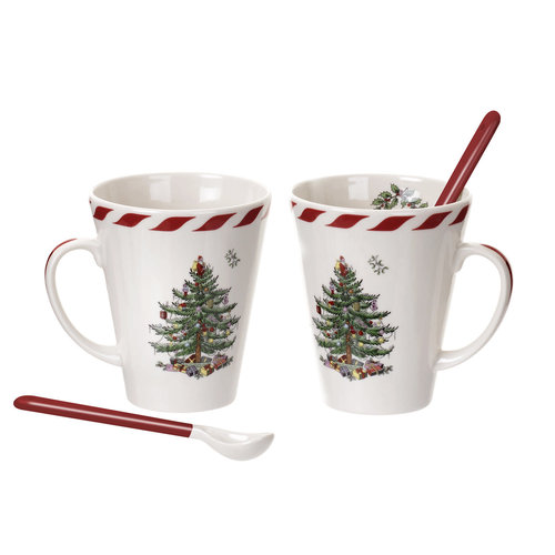 Spode Spode Christmas Tree Peppermint Conical Mug with Spoons, Set of 2 Spode Spode Christmas Tree Peppermint Conical Mug with Spoons, Set of 2