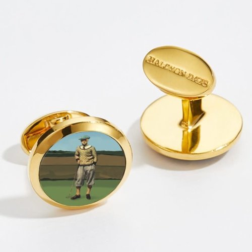 Halcyon Days Halcyon Days Golfer 1920's Round Gold Cufflinks Halcyon Days Halcyon Days Golfer 1920's Round Gold Cufflinks