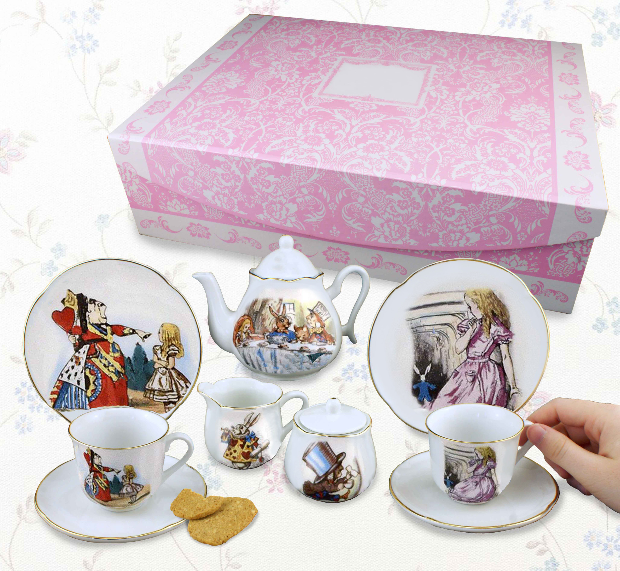 Reutter Porzellan Alice in Wonderland Tea Set for Two in Pink Case British Isles