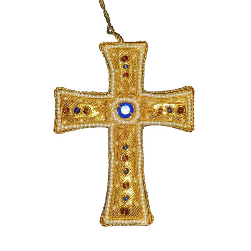 St. Nicolas Gold T Cross With Pearl Border St. Nicolas Gold T Cross With Pearl Border