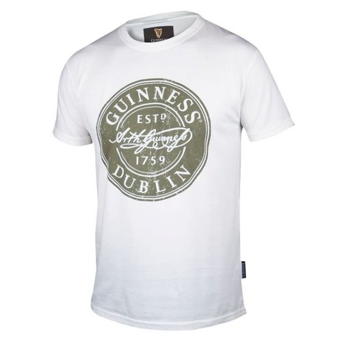 Guinness White Distressed Label Bottle Cap Tee Guinness White Distressed Label Bottle Cap Tee