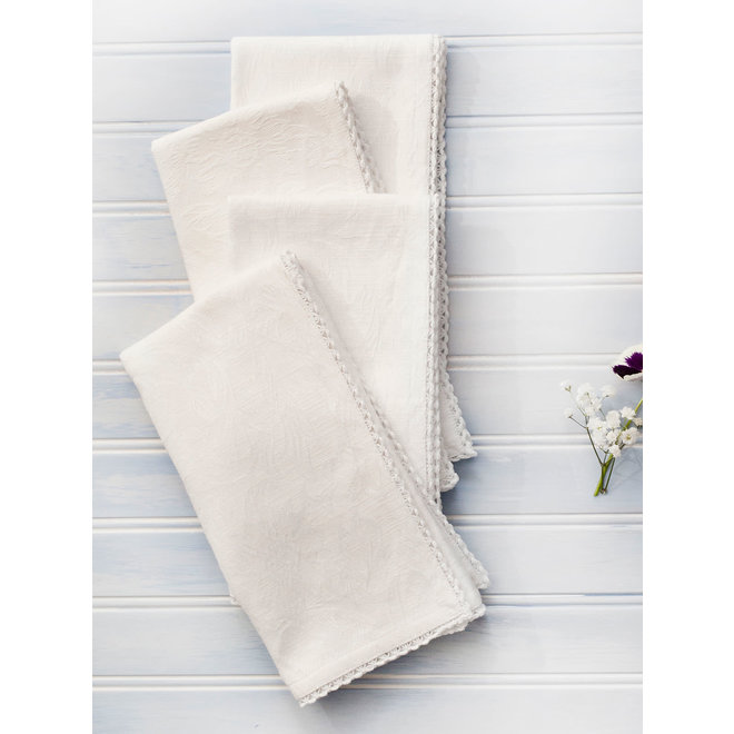 Luxurious Linen Ivory Jacquard Napkins, Set of 4