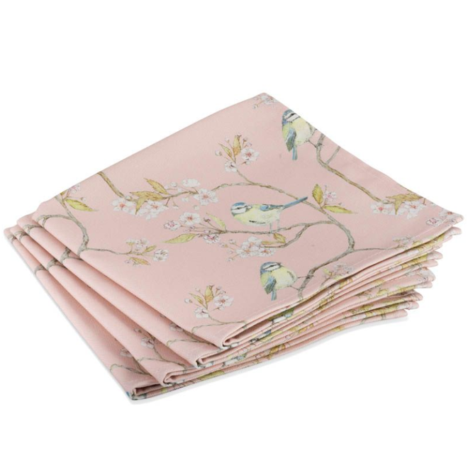 Blue Tit on Blossom Napkins, Pink