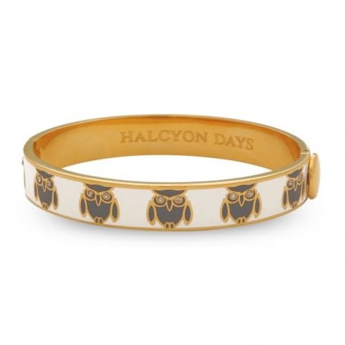 Halcyon Days Halcyon Days Owl Bangle- Cream and Gold 1/4'' Halcyon Days Halcyon Days Owl Bangle- Cream and Gold 1/4''