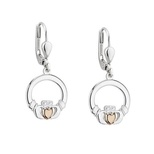 Solvar Silver & Gold Claddagh Heart Drop Earrings Solvar Silver & Gold Claddagh Heart Drop Earrings
