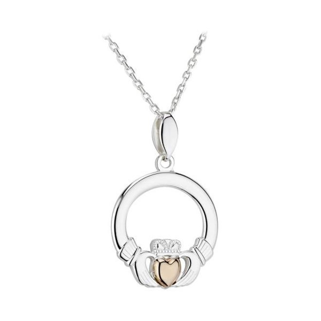 Claddagh Sterling Silver & Gold Pendant Necklace