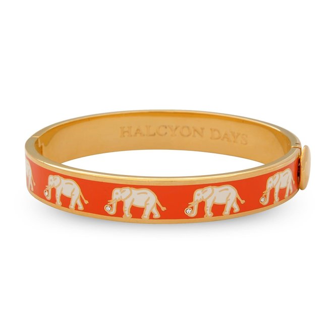 Elephant Motif Orange & Gold Hinged Bangle