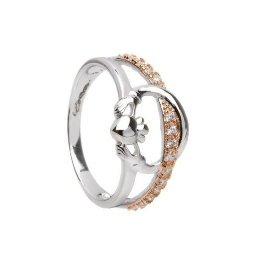Celtic Designs Silver and Rose Gold Claddagh Ring Celtic Designs Silver and Rose Gold Claddagh Ring