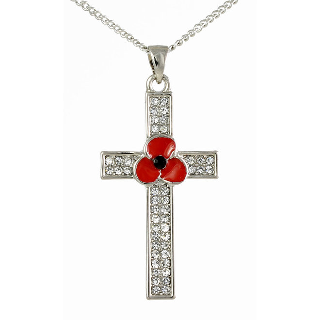 Peace Poppy Cross Pendant Necklace