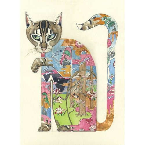 A010 Watercolor Cat Licking Paw Card A010 Watercolor Cat Licking Paw Card