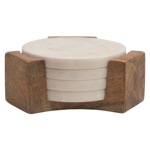 Round white marble coasters w/ Mango wood case Round white marble coasters w/ Mango wood case