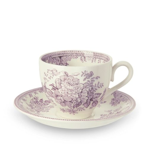 Burleigh Pottery Asiatic Pheasants Plum Teacup and Saucer Burleigh Pottery Asiatic Pheasants Plum Teacup and Saucer