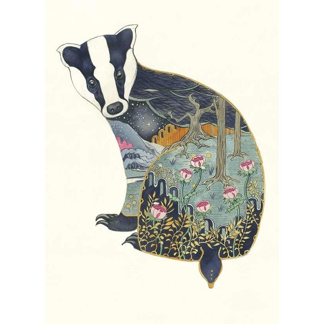 Watercolor Badger Greeting Card