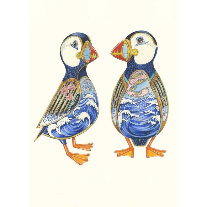 Watercolour Two Puffins Greeting Card