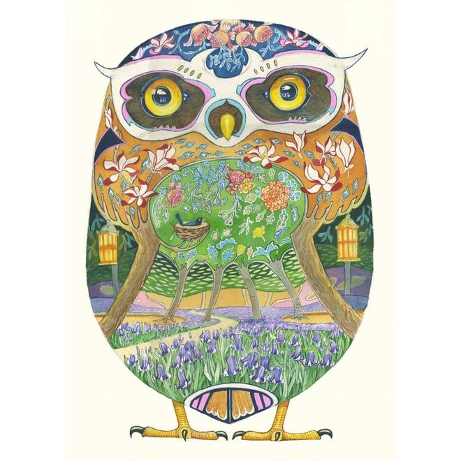Watercolor Owl in the Forest Card