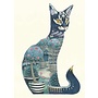 Watercolor Cat at Night Greeting Card