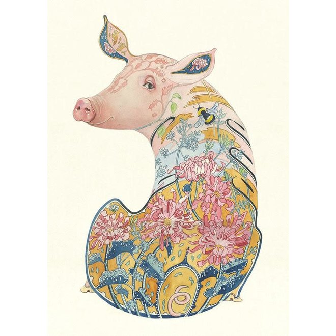 Watercolour Pig  Greeting Card