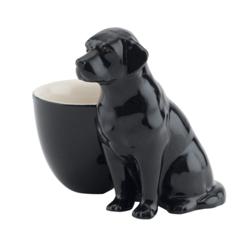 Quail Ceramics Quail Black Lab with Egg Cup Quail Ceramics Quail Black Lab with Egg Cup