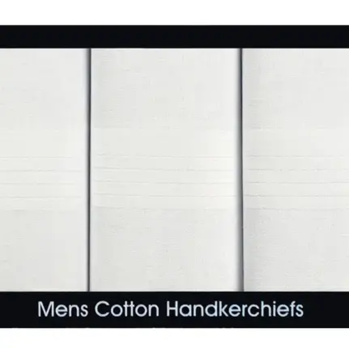 McCaw Allan Samuel Lamont Men's 3 White Satin Border Handkerchiefs McCaw Allan Samuel Lamont Men's 3 White Satin Border Handkerchiefs