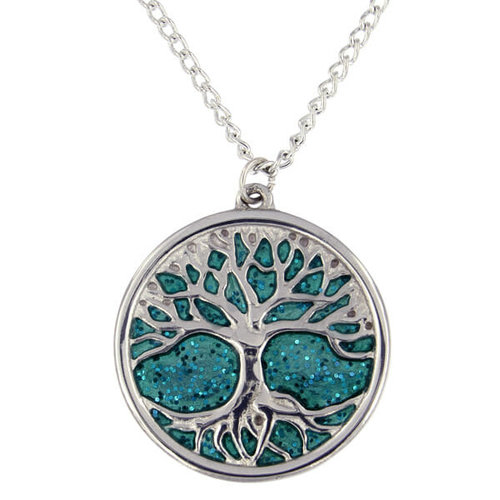 St Justin Green Glitter Enamel Tree of Life Necklace St Justin Green Glitter Enamel Tree of Life Necklace