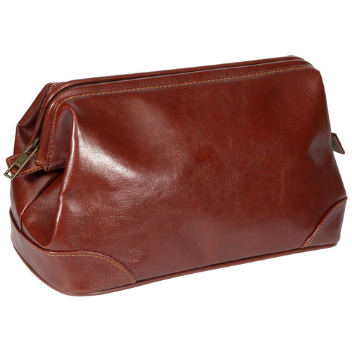 Kingsley Men's Classic Brown Leather Toiletry Bag Kingsley Men's Classic Brown Leather Toiletry Bag