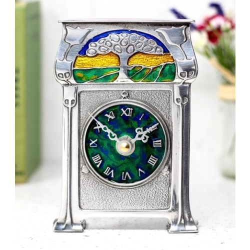 A E Williams Pewter and Enamel Tree Clock A E Williams Pewter and Enamel Tree Clock
