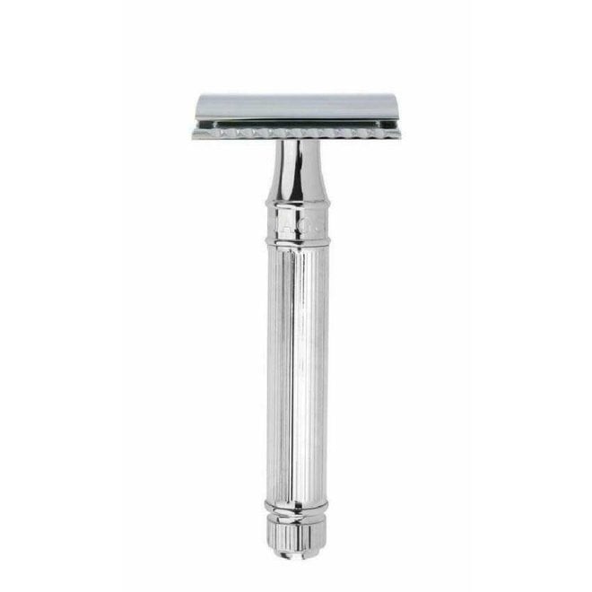 Edwin Jagger Double Edge Safety Razor Extra Long Handle Lined Chrome Plated