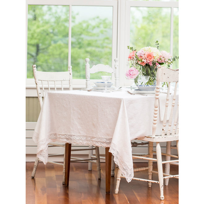 Luxurious Linen Ivory Jacquard Tablecloth, 60" x 108"