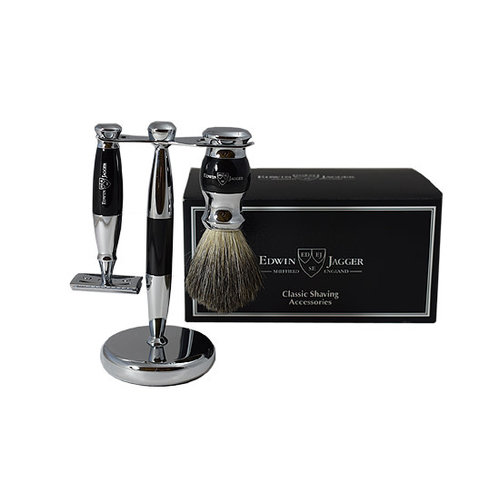 Edwin Jagger 3pc Black & Chrome Shaving Set (Safety) Edwin Jagger 3pc Black & Chrome Shaving Set (Safety)